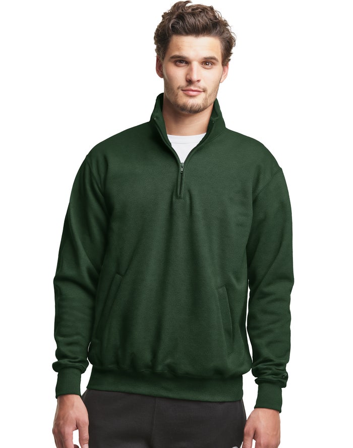 Champion Sweatshirt Heren - Groen - Powerblend Fleece 1/4 Zip With Pockets ( 425870-PEJ )